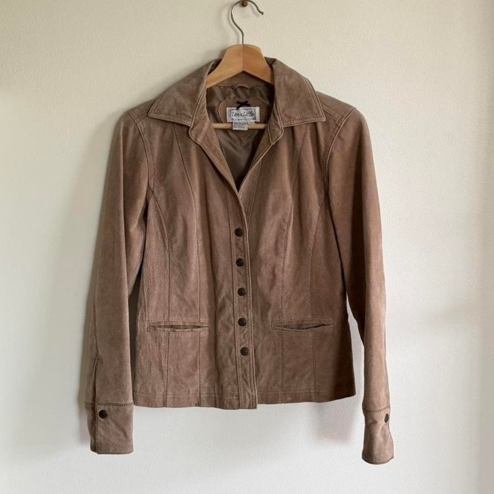 Vintage Y2K Live a Little Tan Suede Leather Jacket Small
